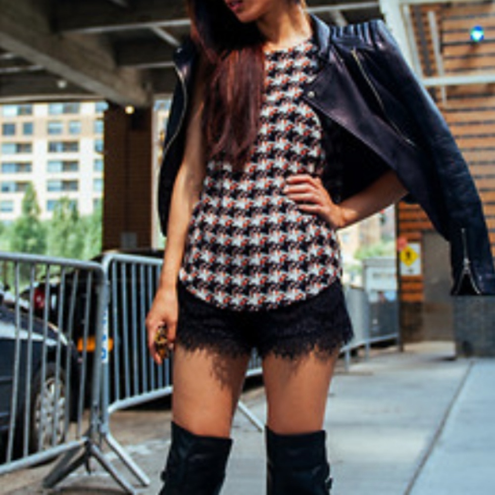 Clemence Houndstooth Leathertrim Top